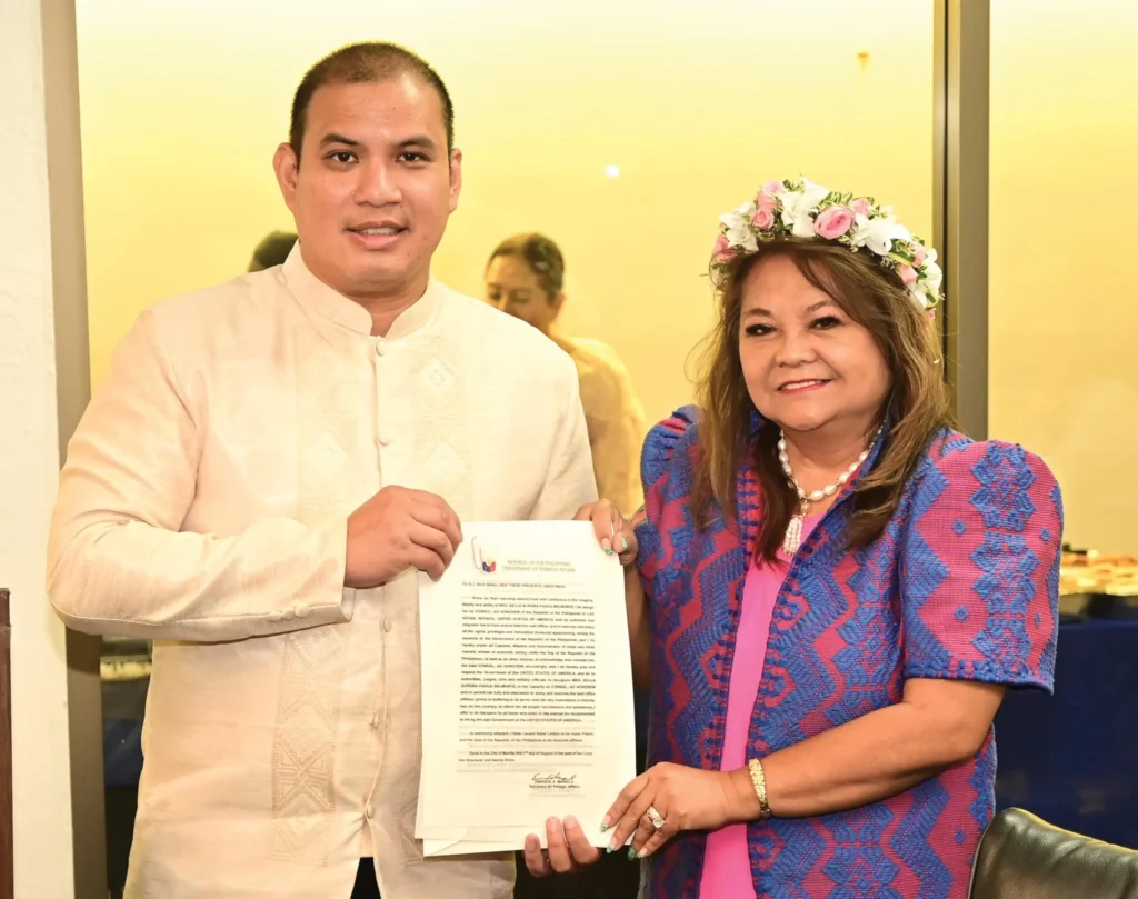 Consul Maynard Maleon of the Philippine Consulate in Los Angeles officiated the oath-taking ceremony of Amie Belmonte, the first Honorary Consul of Las Vegas.